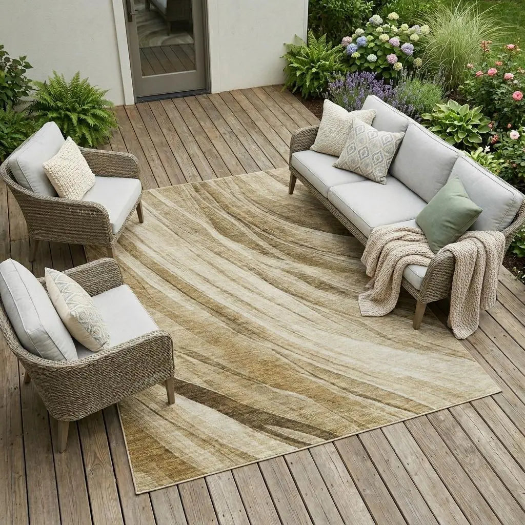8' X 10' Beige And Brown Abstract Washable Indoor Outdoor Area Rug Homeroots Outdoor
