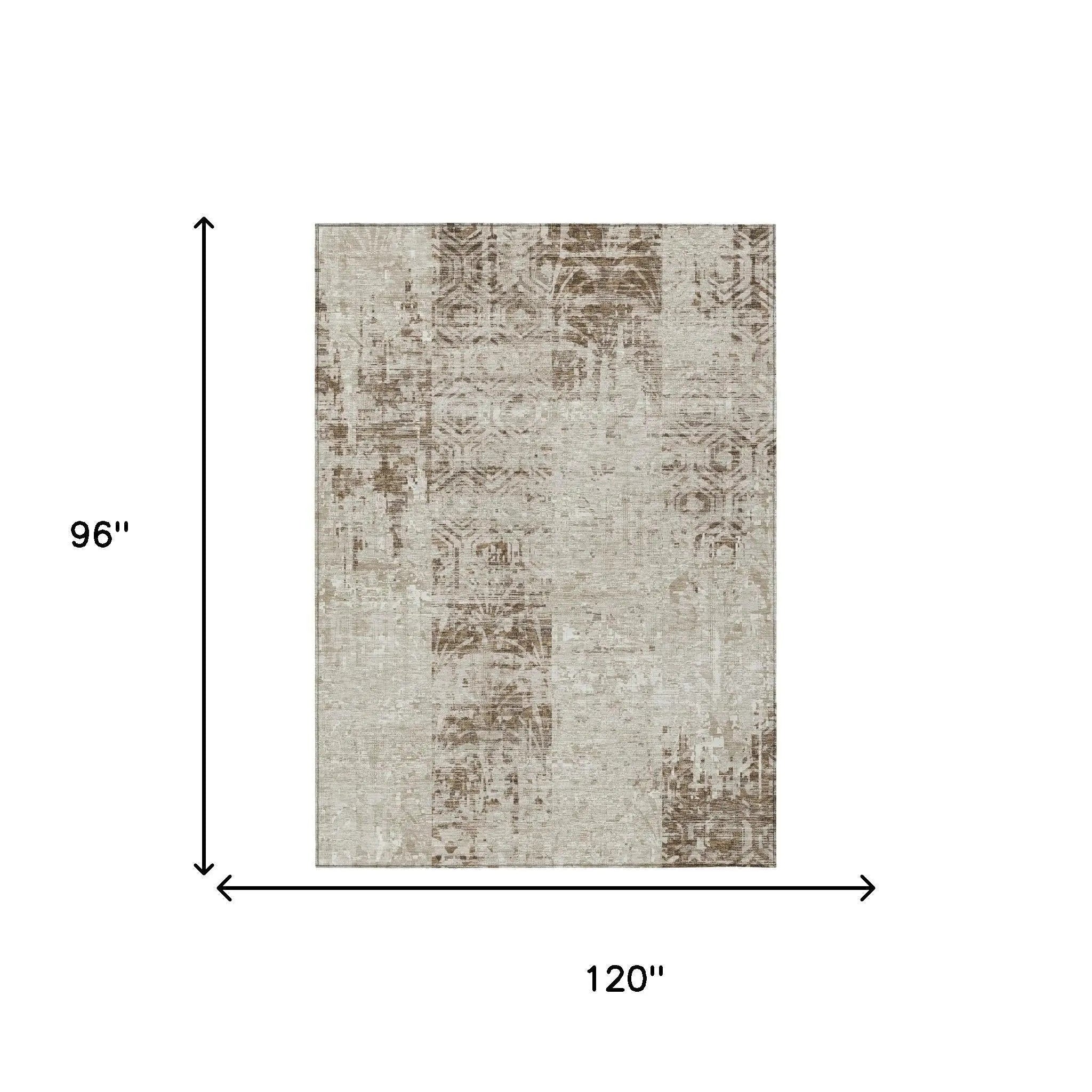 8' X 10' Beige And Brown Abstract Washable Indoor Outdoor Area Rug Homeroots Outdoor