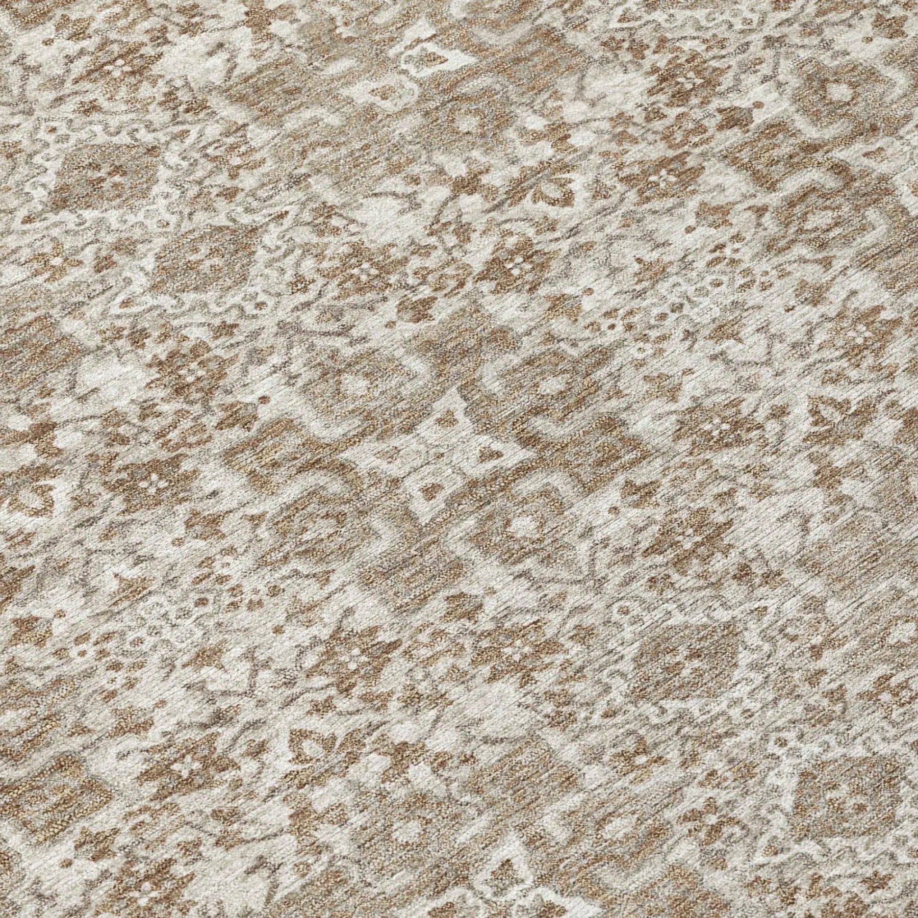 8' X 10' Beige And Brown Damask Washable Indoor Outdoor Area Rug Homeroots Outdoor