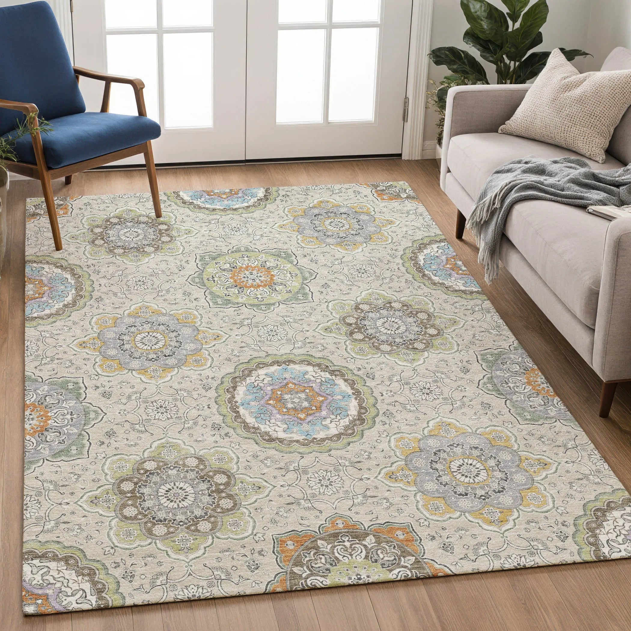 8' X 10' Beige And Brown Floral Medallion Washable Indoor Outdoor Area Rug Homeroots Outdoor