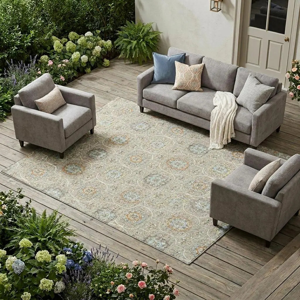 8' X 10' Beige And Brown Floral Medallion Washable Indoor Outdoor Area Rug Homeroots Outdoor
