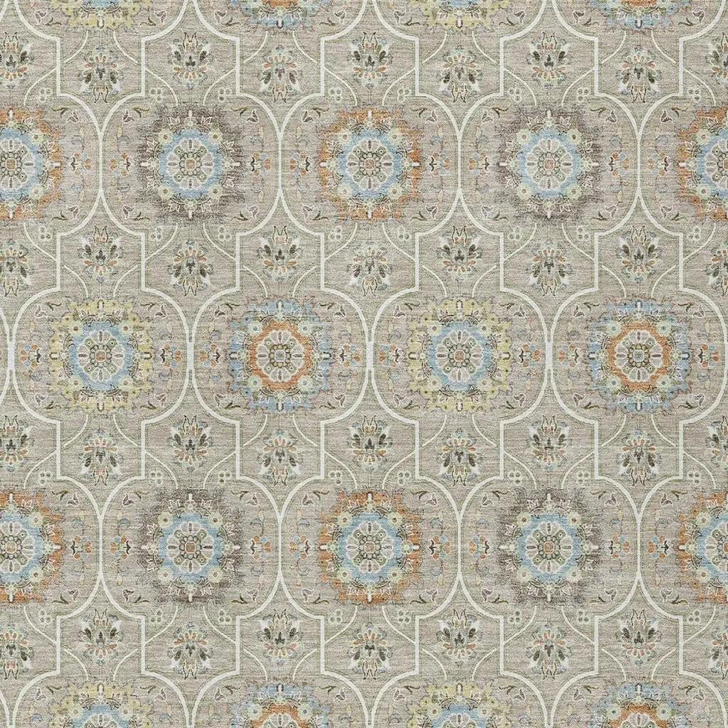 8' X 10' Beige And Brown Floral Medallion Washable Indoor Outdoor Area Rug Homeroots Outdoor
