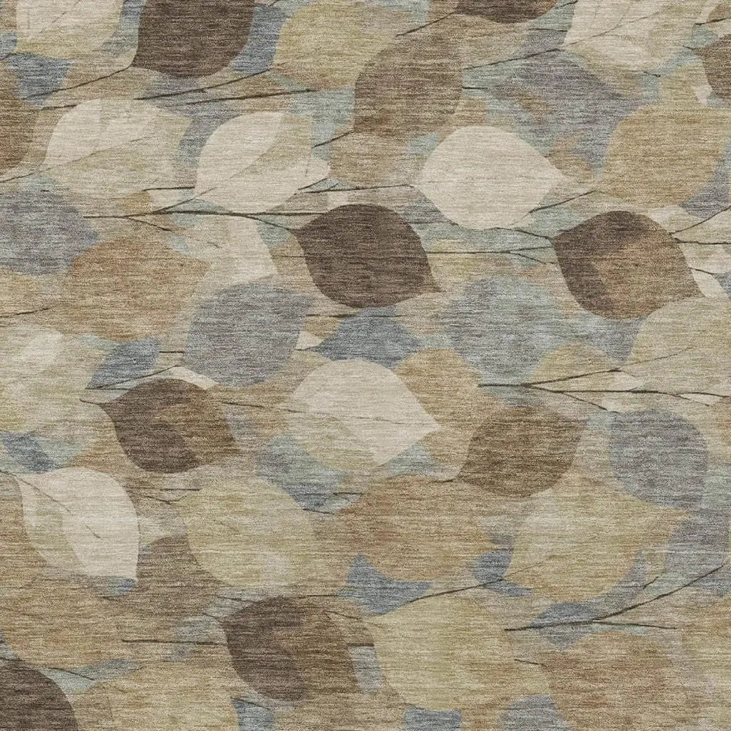 8' X 10' Beige And Brown Floral Washable Indoor Outdoor Area Rug Homeroots Outdoor