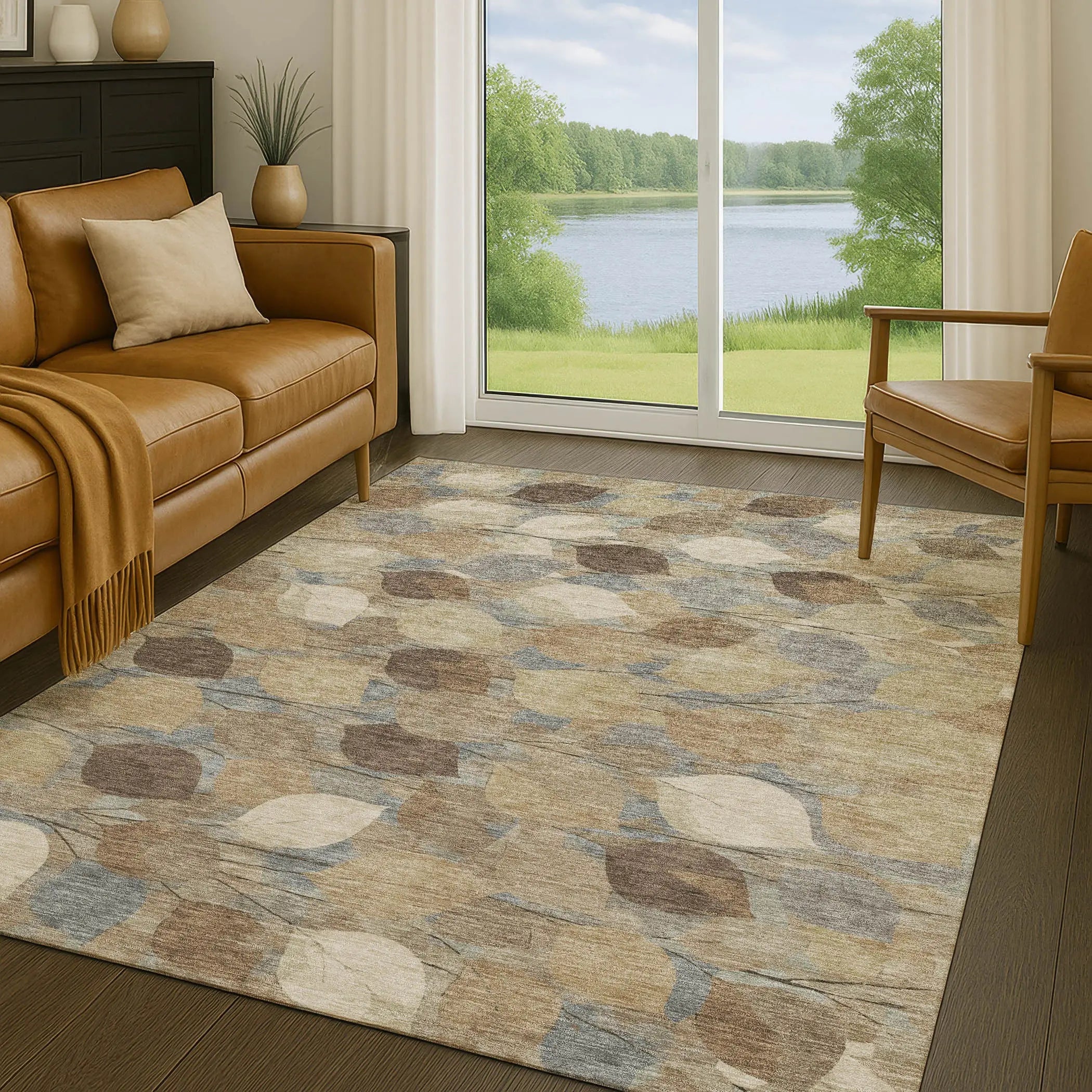 8' X 10' Beige And Brown Floral Washable Indoor Outdoor Area Rug Homeroots Outdoor