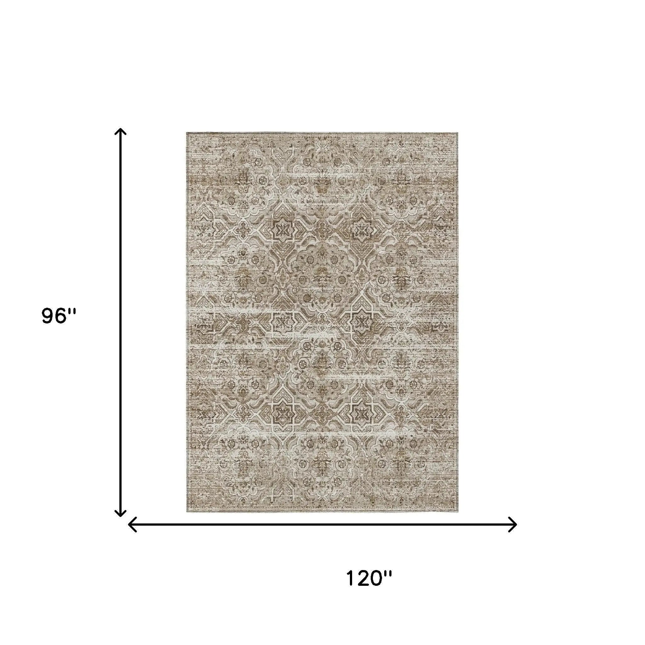8' X 10' Beige And Brown Floral Washable Indoor Outdoor Area Rug Homeroots Outdoor
