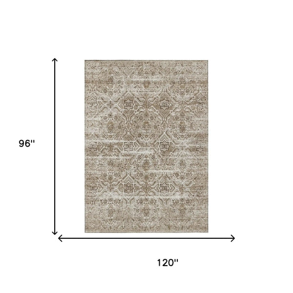 8' X 10' Beige And Brown Floral Washable Indoor Outdoor Area Rug Homeroots Outdoor