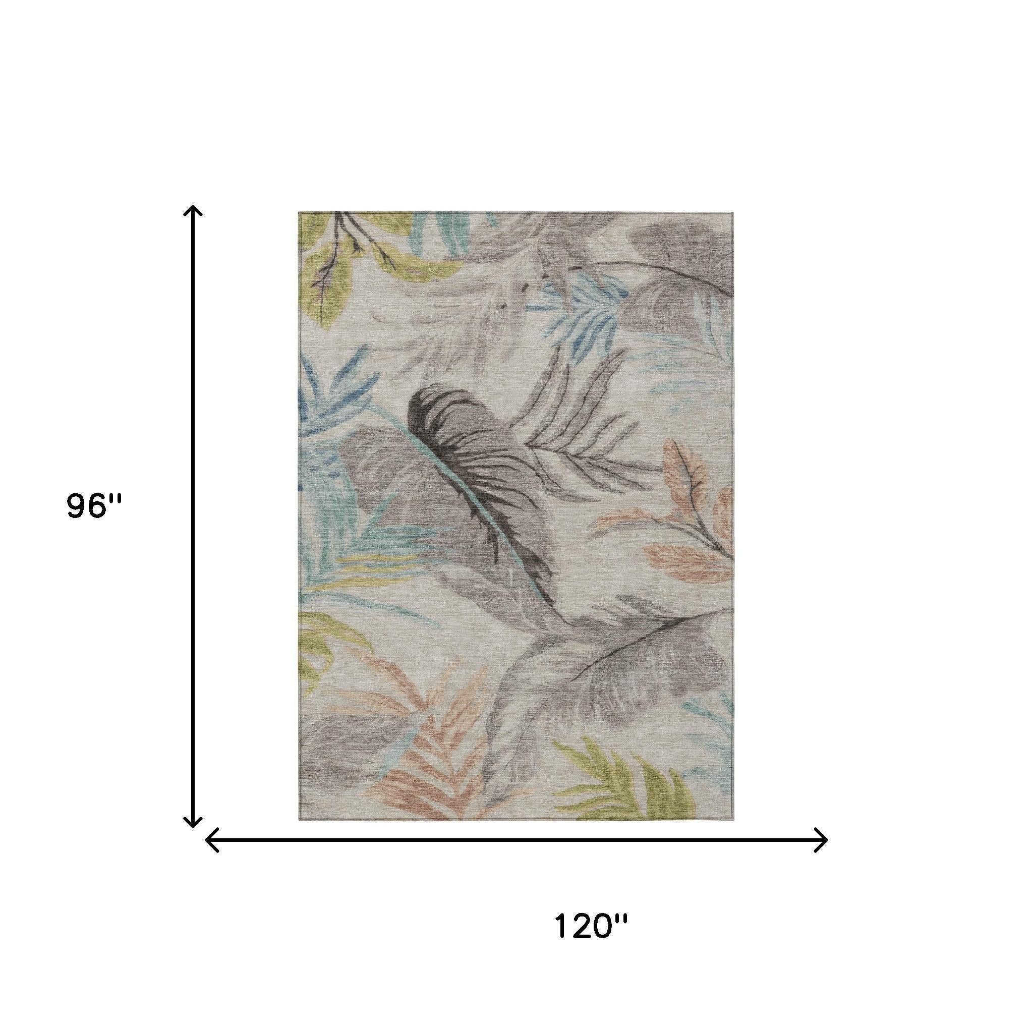 8' X 10' Beige And Brown Floral Washable Indoor Outdoor Area Rug Homeroots Outdoor