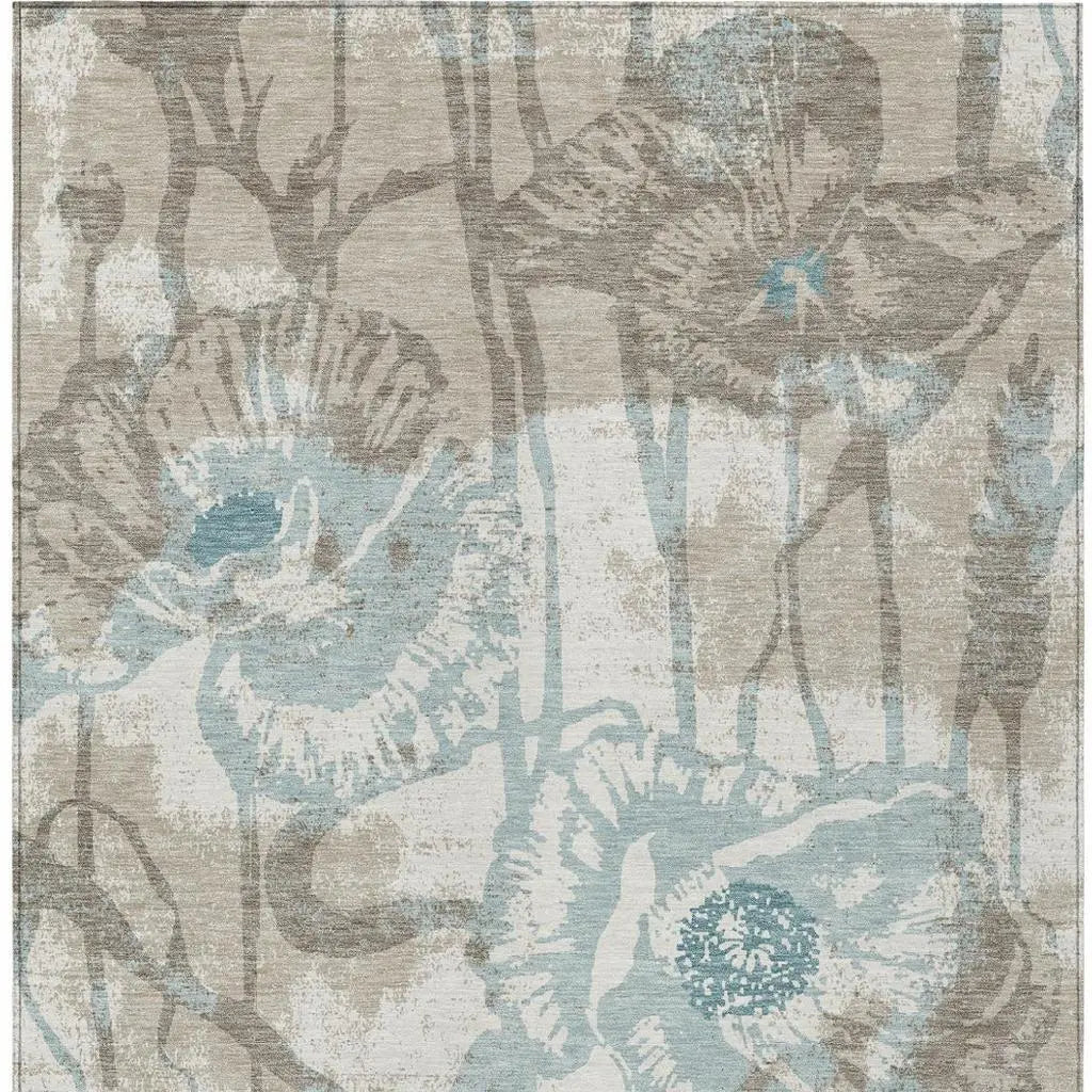 8' X 10' Beige And Brown Floral Washable Indoor Outdoor Area Rug Homeroots Outdoor