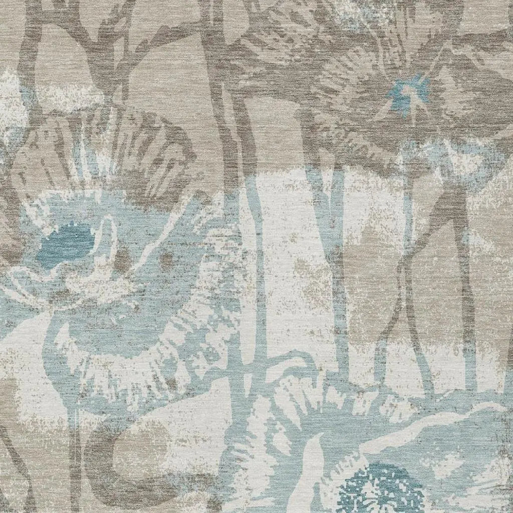 8' X 10' Beige And Brown Floral Washable Indoor Outdoor Area Rug Homeroots Outdoor