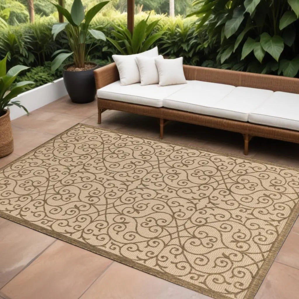 8' X 10' Beige And Brown Geometric Indoor Outdoor Area Rug Homeroots Outdoor