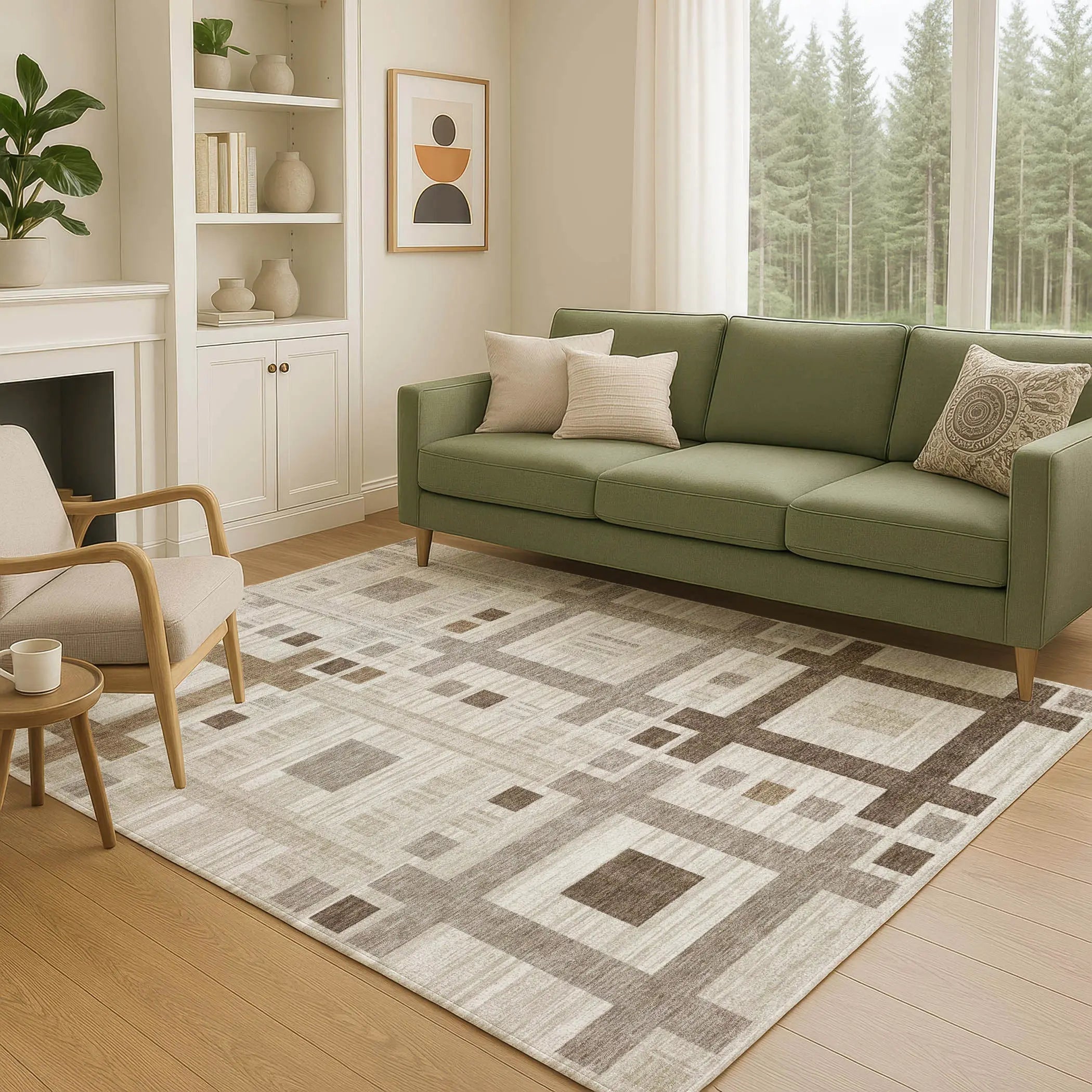 8' X 10' Beige And Brown Geometric Washable Indoor Outdoor Area Rug Homeroots Outdoor