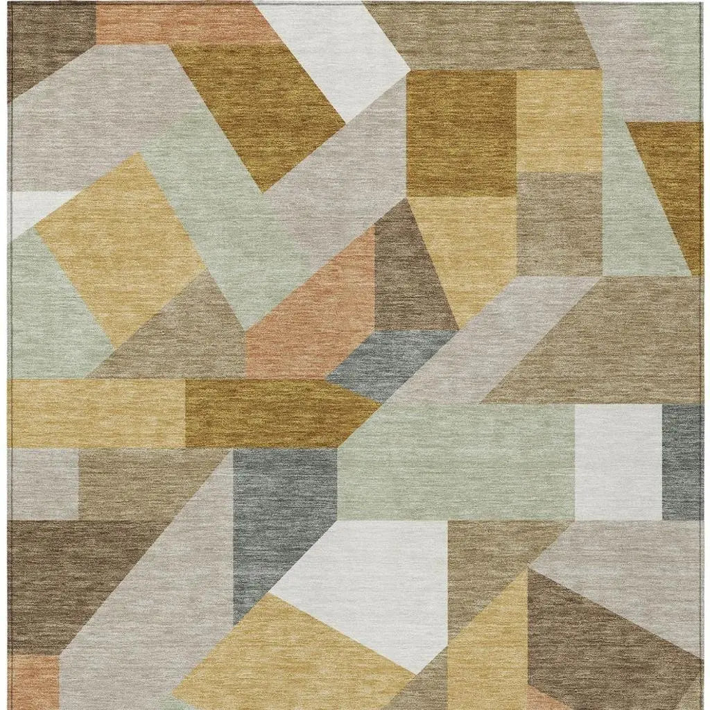 8' X 10' Beige And Brown Geometric Washable Indoor Outdoor Area Rug Homeroots Outdoor