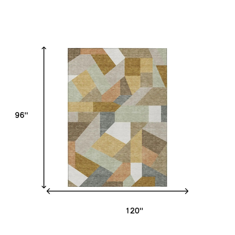 8' X 10' Beige And Brown Geometric Washable Indoor Outdoor Area Rug Homeroots Outdoor