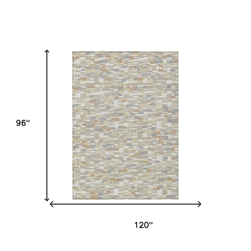 8' X 10' Beige And Brown Geometric Washable Indoor Outdoor Area Rug Homeroots Outdoor
