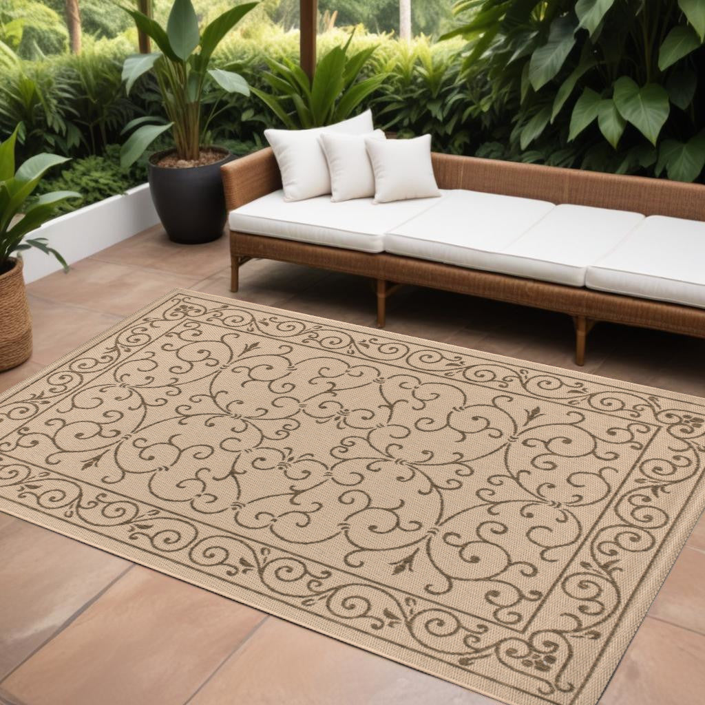 8' X 10' Beige And Brown Medallion Indoor Outdoor Area Rug Homeroots Outdoor