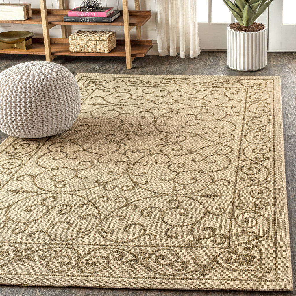 8' X 10' Beige And Brown Medallion Indoor Outdoor Area Rug Homeroots Outdoor