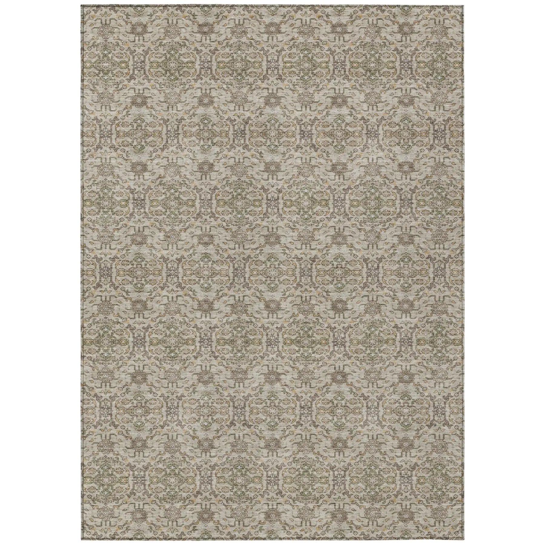 8' X 10' Beige And Brown Oriental Washable Indoor Outdoor Area Rug Homeroots Outdoor