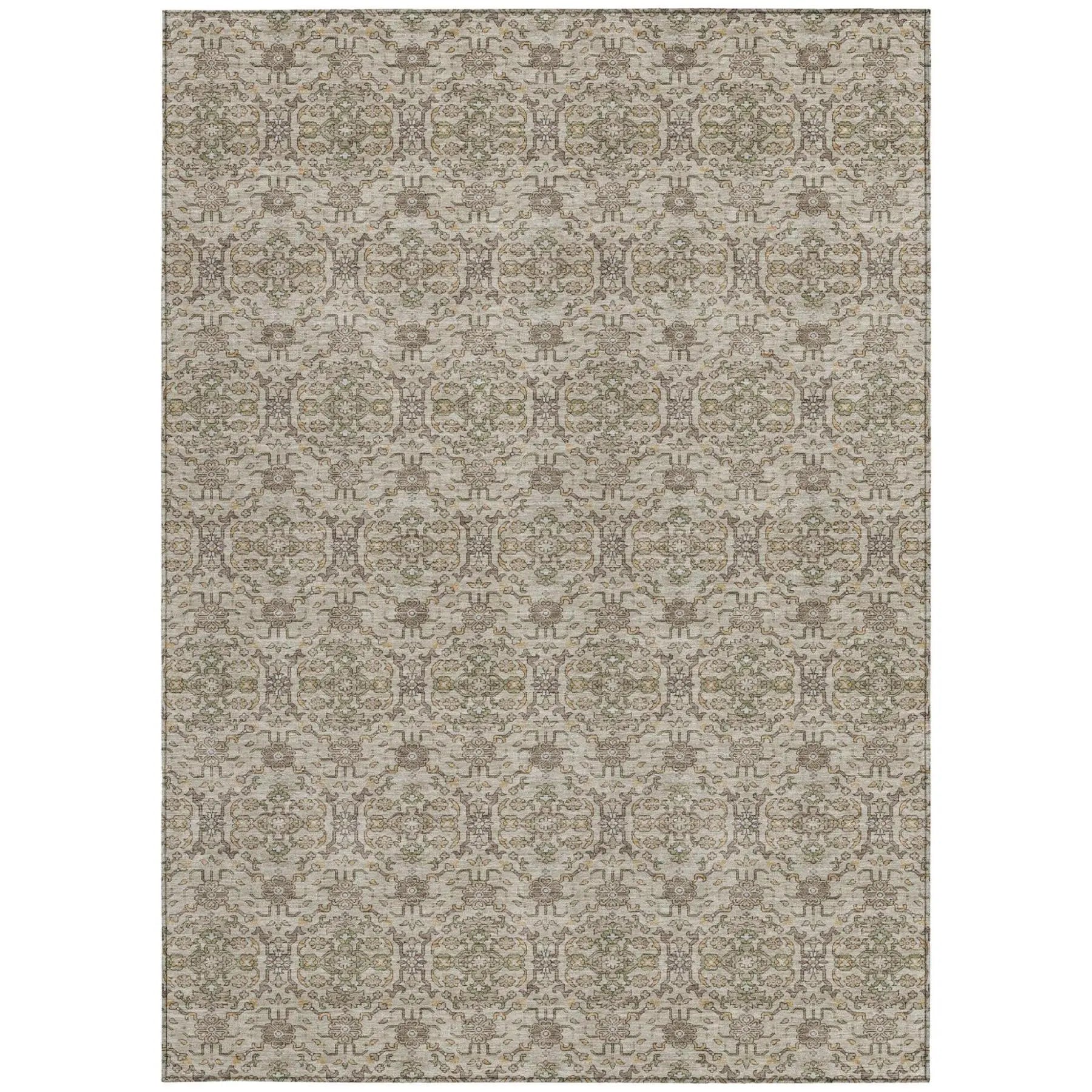 8' X 10' Beige And Brown Oriental Washable Indoor Outdoor Area Rug Homeroots Outdoor