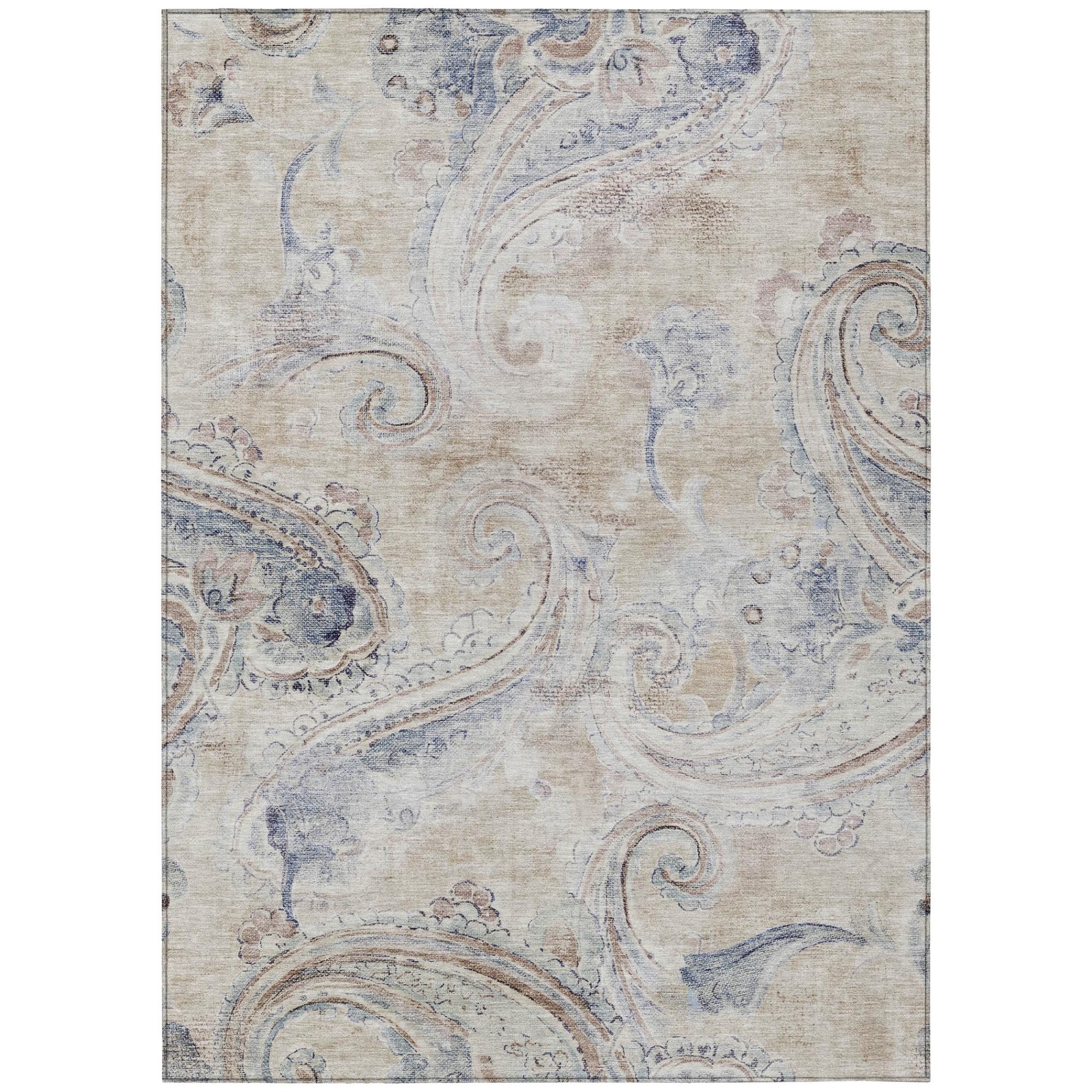 8' X 10' Beige And Brown Paisley Washable Indoor Outdoor Area Rug Homeroots Outdoor