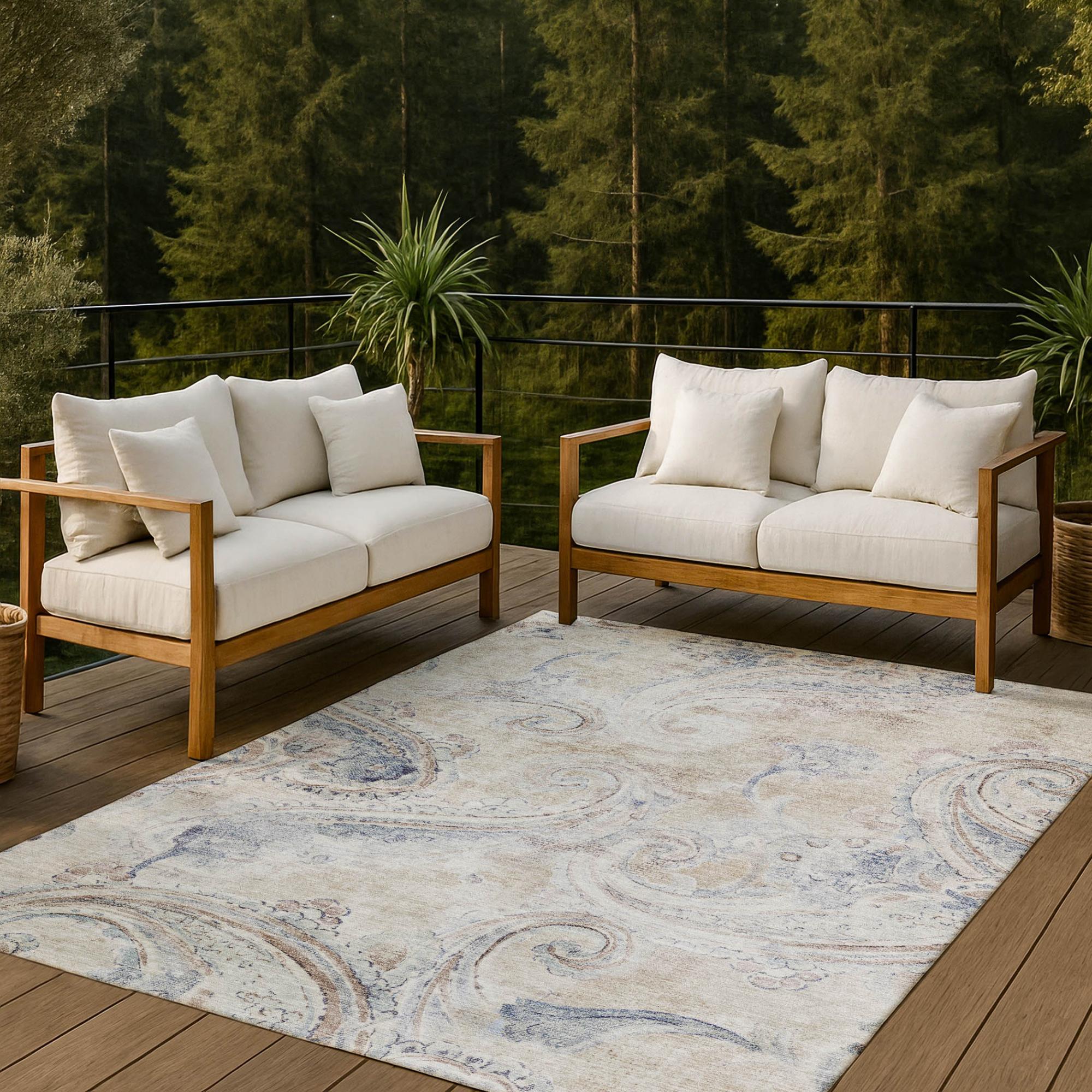 8' X 10' Beige And Brown Paisley Washable Indoor Outdoor Area Rug Homeroots Outdoor