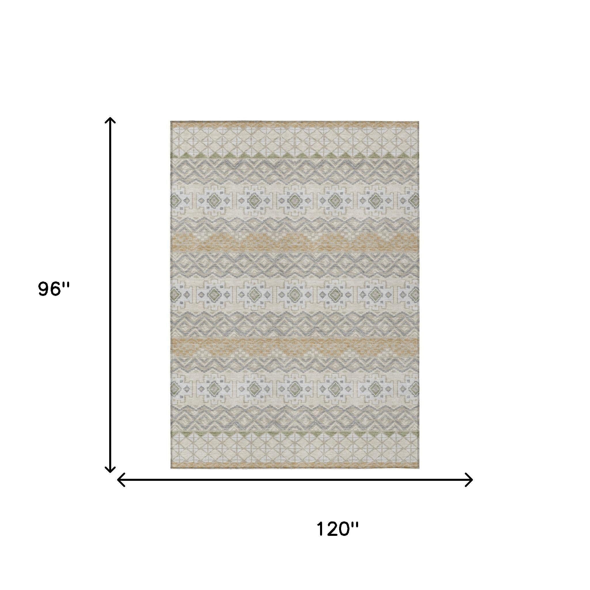 8' X 10' Beige And Brown Striped Washable Indoor Outdoor Area Rug Homeroots Outdoor