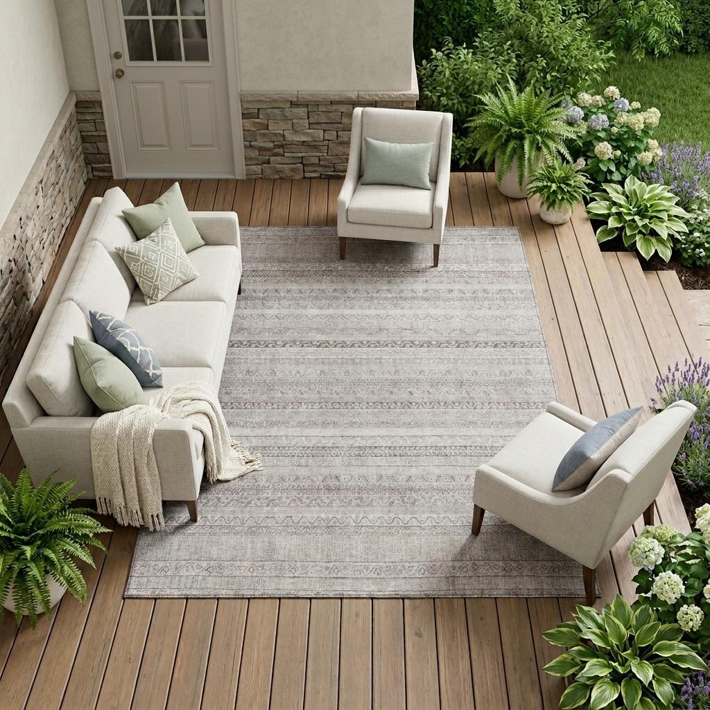 8' X 10' Beige And Brown Striped Washable Indoor Outdoor Area Rug Homeroots Outdoor