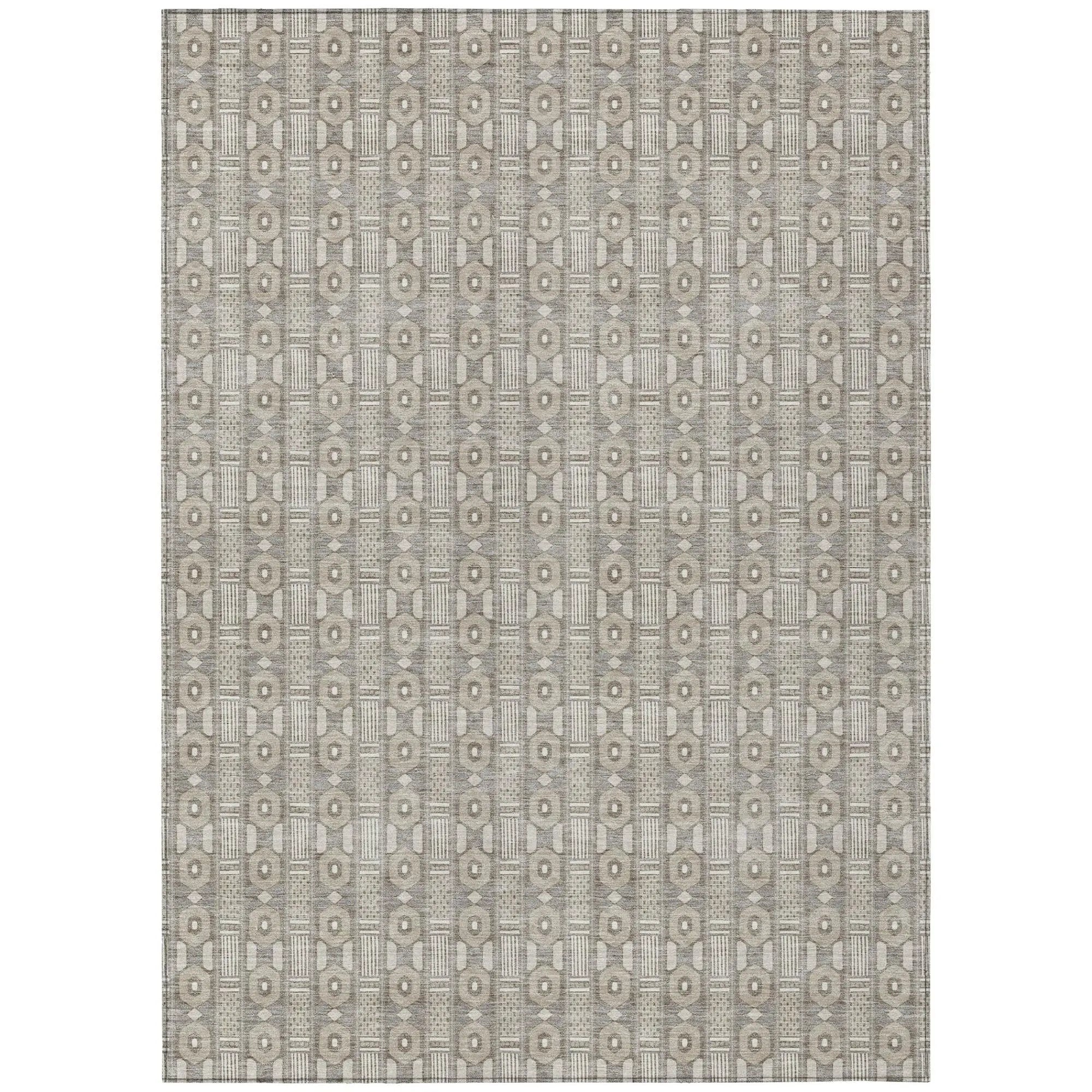 8' X 10' Beige And Brown Striped Washable Indoor Outdoor Area Rug Homeroots Outdoor