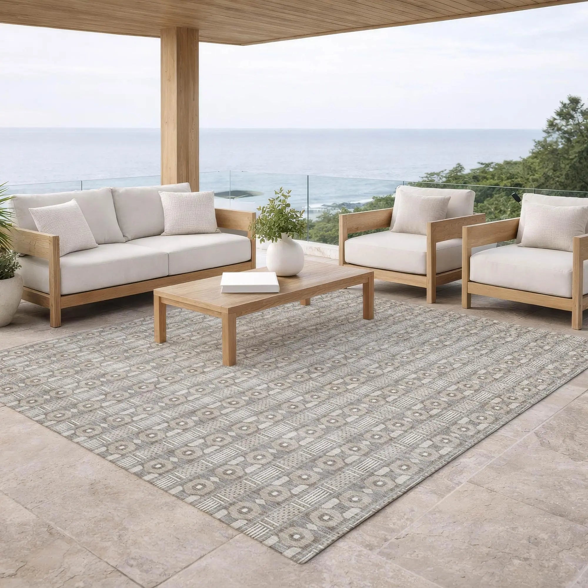 8' X 10' Beige And Brown Striped Washable Indoor Outdoor Area Rug Homeroots Outdoor