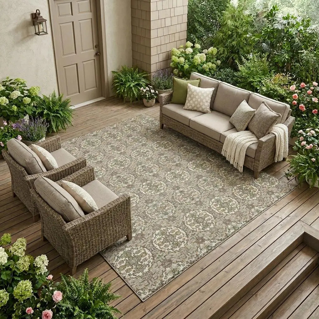 8' X 10' Beige And Brown Striped Washable Indoor Outdoor Area Rug Homeroots Outdoor