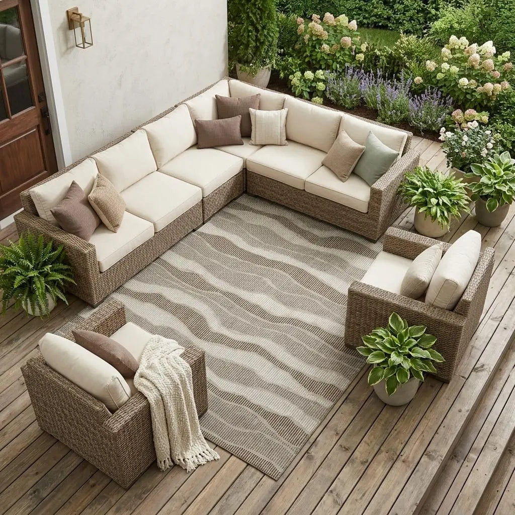 8' X 10' Beige And Brown Striped Washable Indoor Outdoor Area Rug Homeroots Outdoor