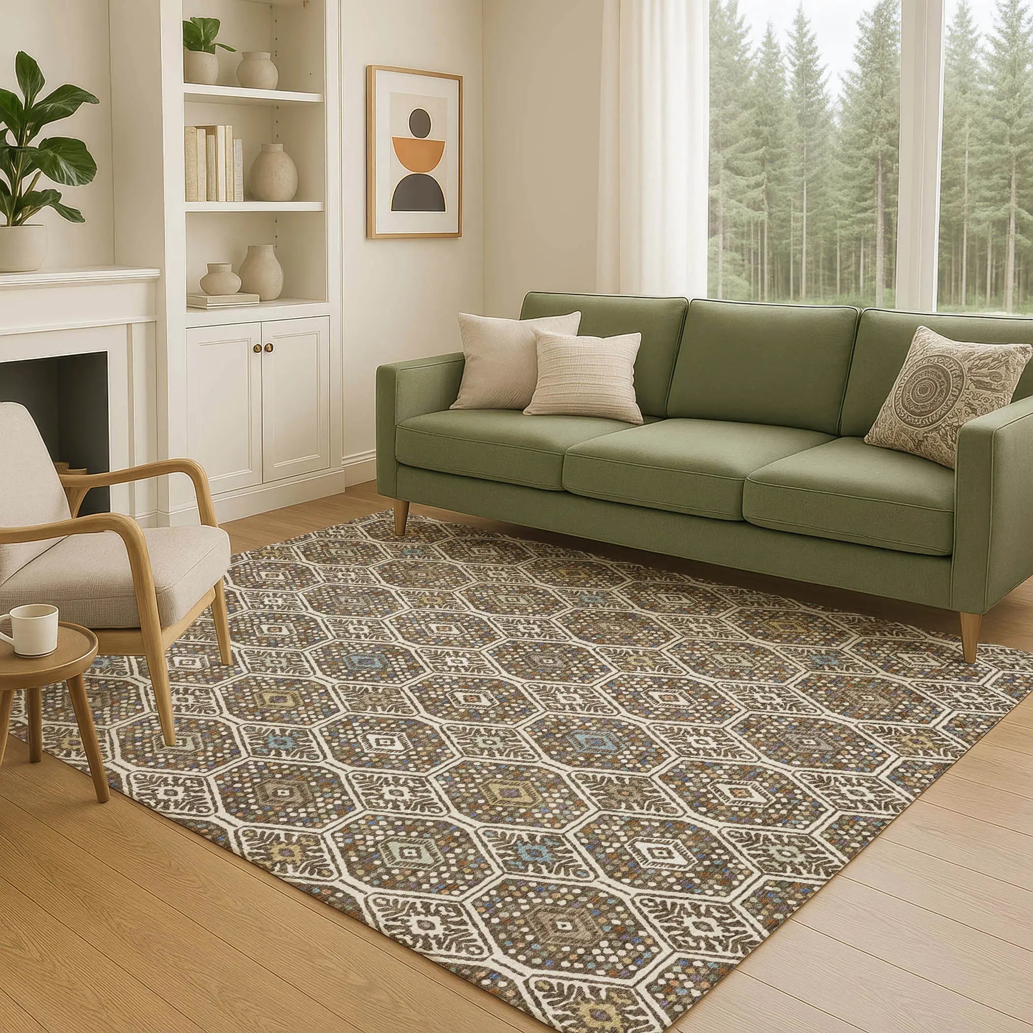 8' X 10' Beige And Chocolate Geometric Washable Indoor Outdoor Area Rug Homeroots Outdoor