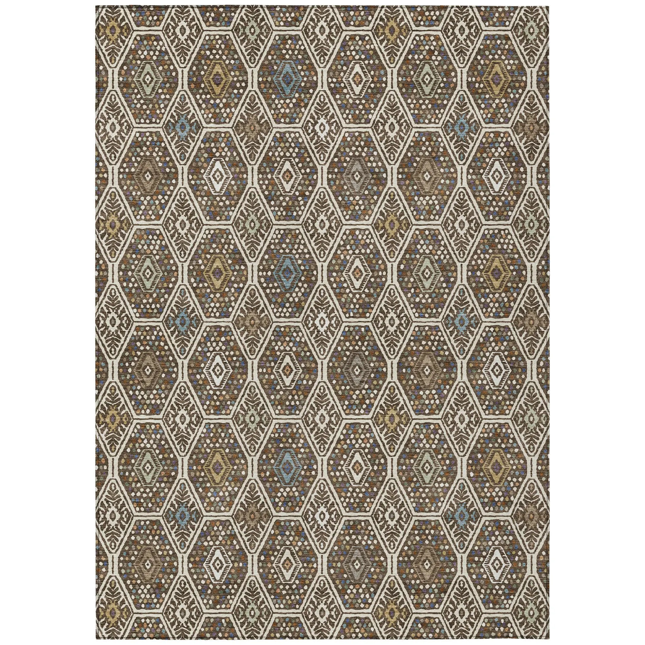 8' X 10' Beige And Chocolate Geometric Washable Indoor Outdoor Area Rug Homeroots Outdoor