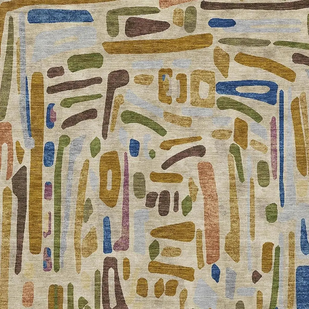 8' X 10' Beige And Copper Abstract Washable Indoor Outdoor Area Rug Homeroots Outdoor