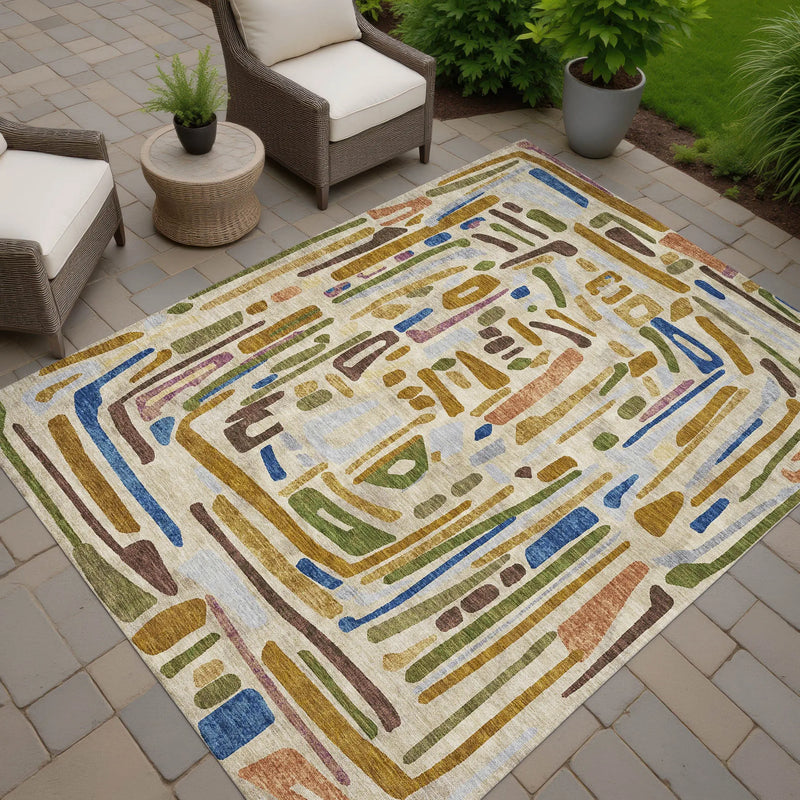 8' X 10' Beige And Copper Abstract Washable Indoor Outdoor Area Rug Homeroots Outdoor