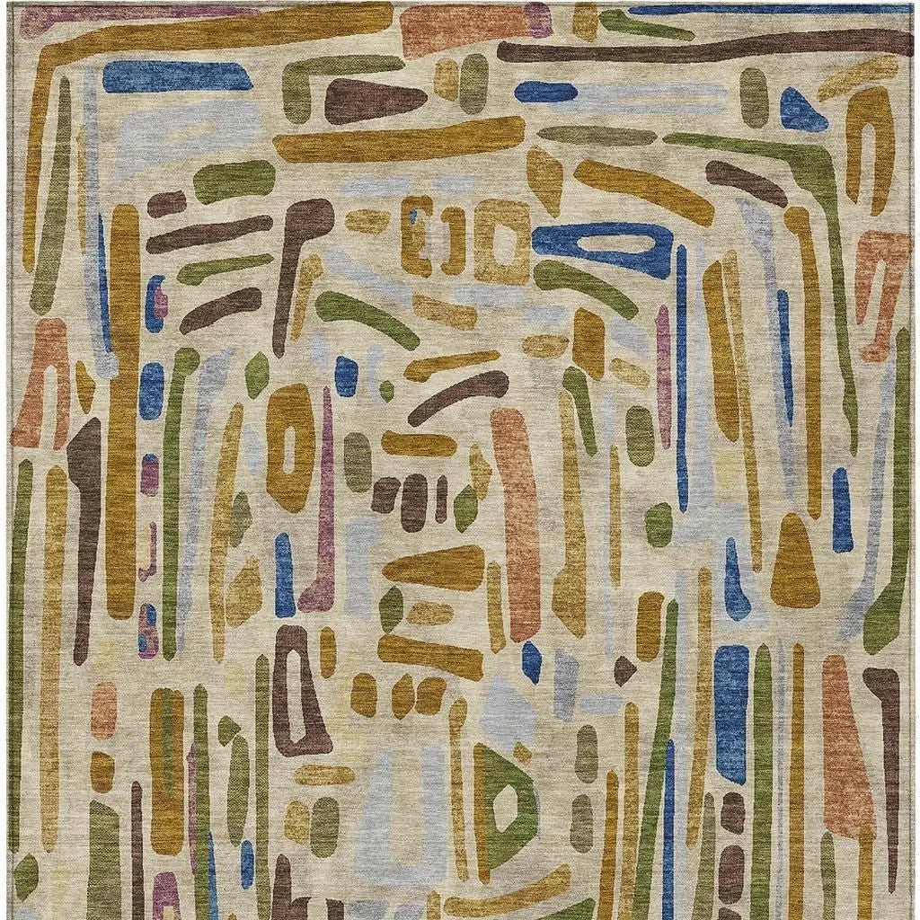 8' X 10' Beige And Copper Abstract Washable Indoor Outdoor Area Rug Homeroots Outdoor