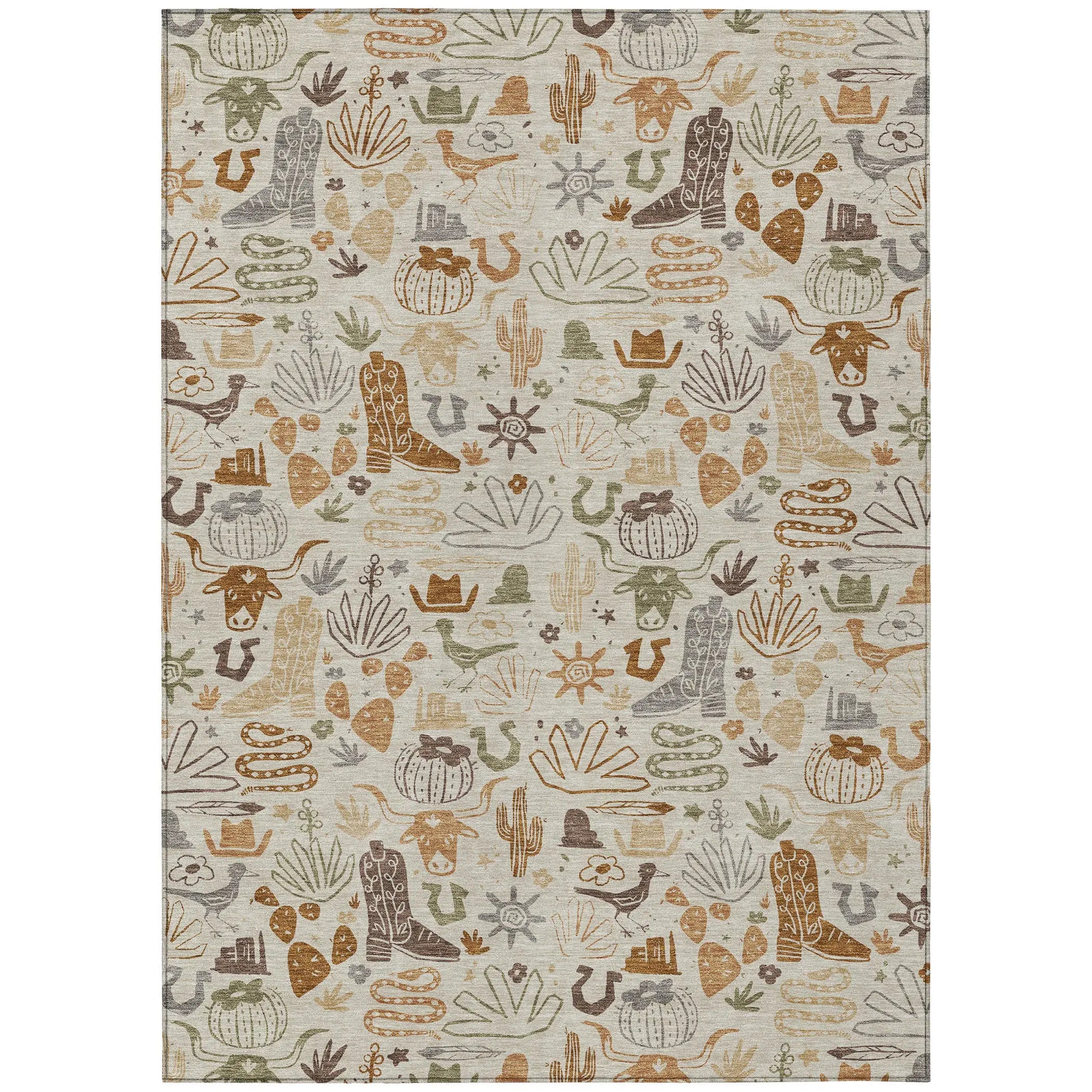 8' X 10' Beige And Copper Cactus Washable Indoor Outdoor Area Rug Homeroots Outdoor