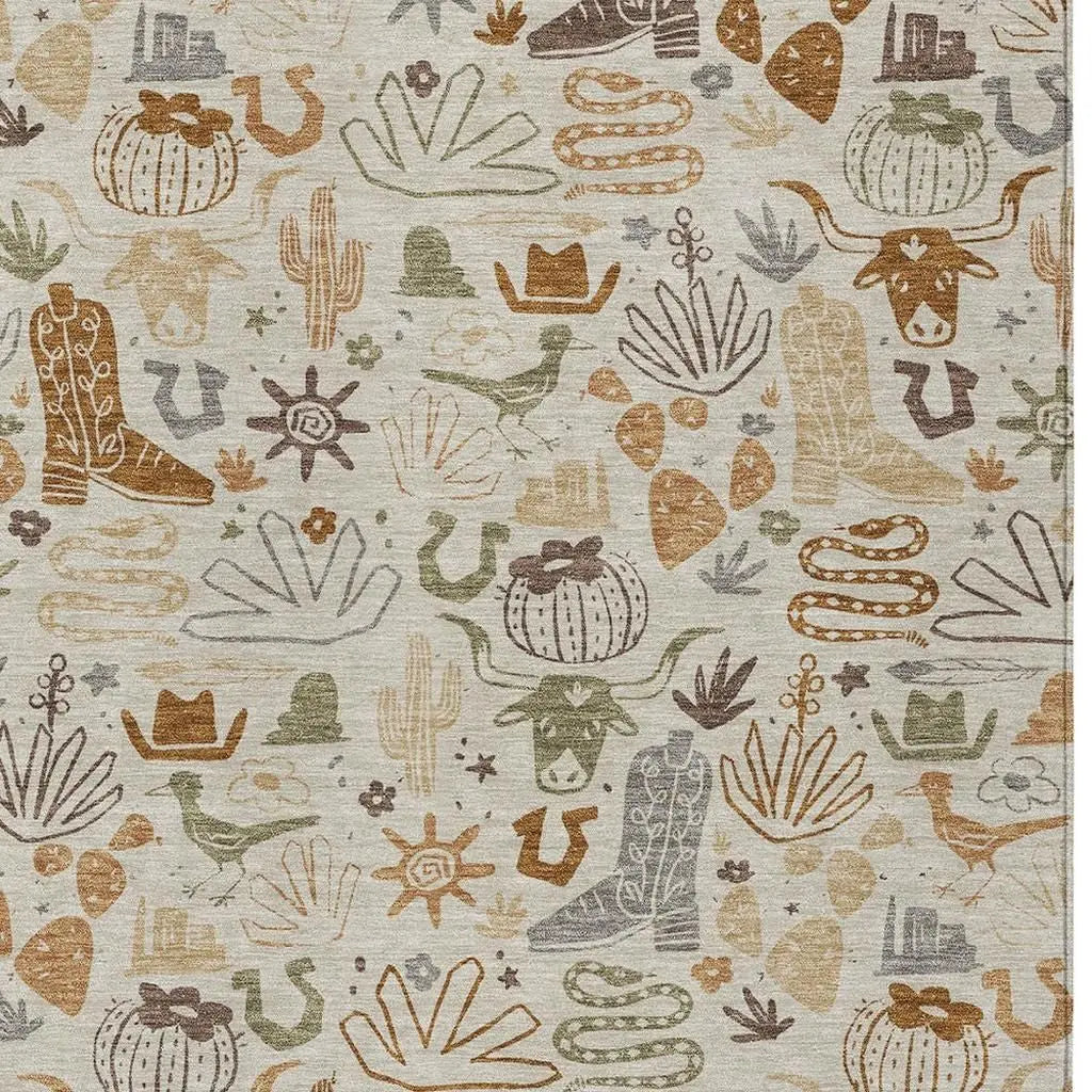 8' X 10' Beige And Copper Cactus Washable Indoor Outdoor Area Rug Homeroots Outdoor