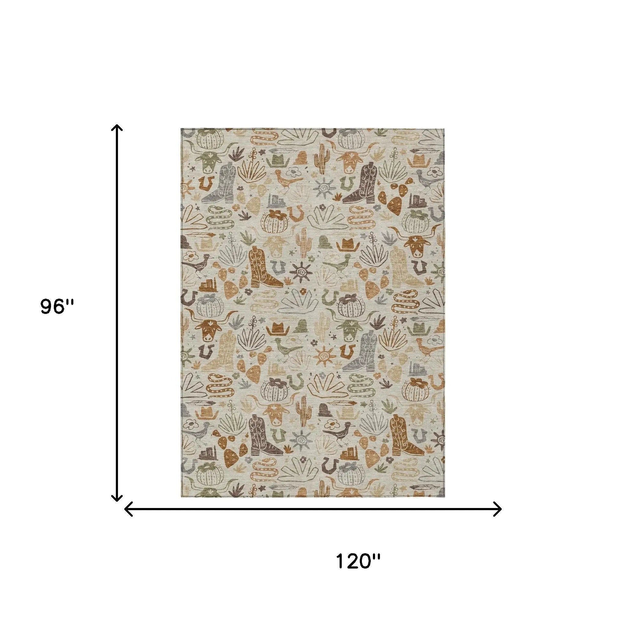 8' X 10' Beige And Copper Cactus Washable Indoor Outdoor Area Rug Homeroots Outdoor
