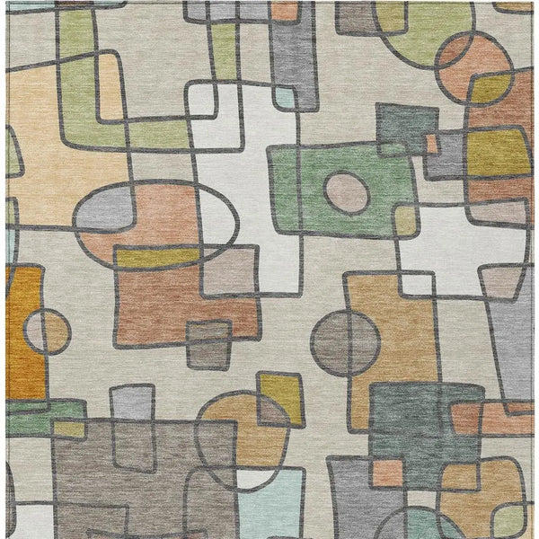 8' X 10' Beige And Copper Geometric Washable Indoor Outdoor Area Rug Homeroots Outdoor