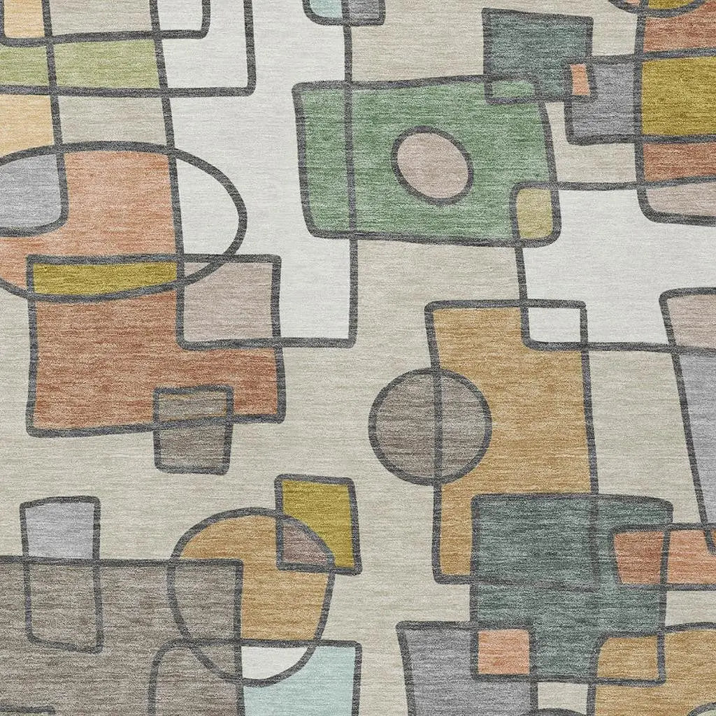 8' X 10' Beige And Copper Geometric Washable Indoor Outdoor Area Rug Homeroots Outdoor