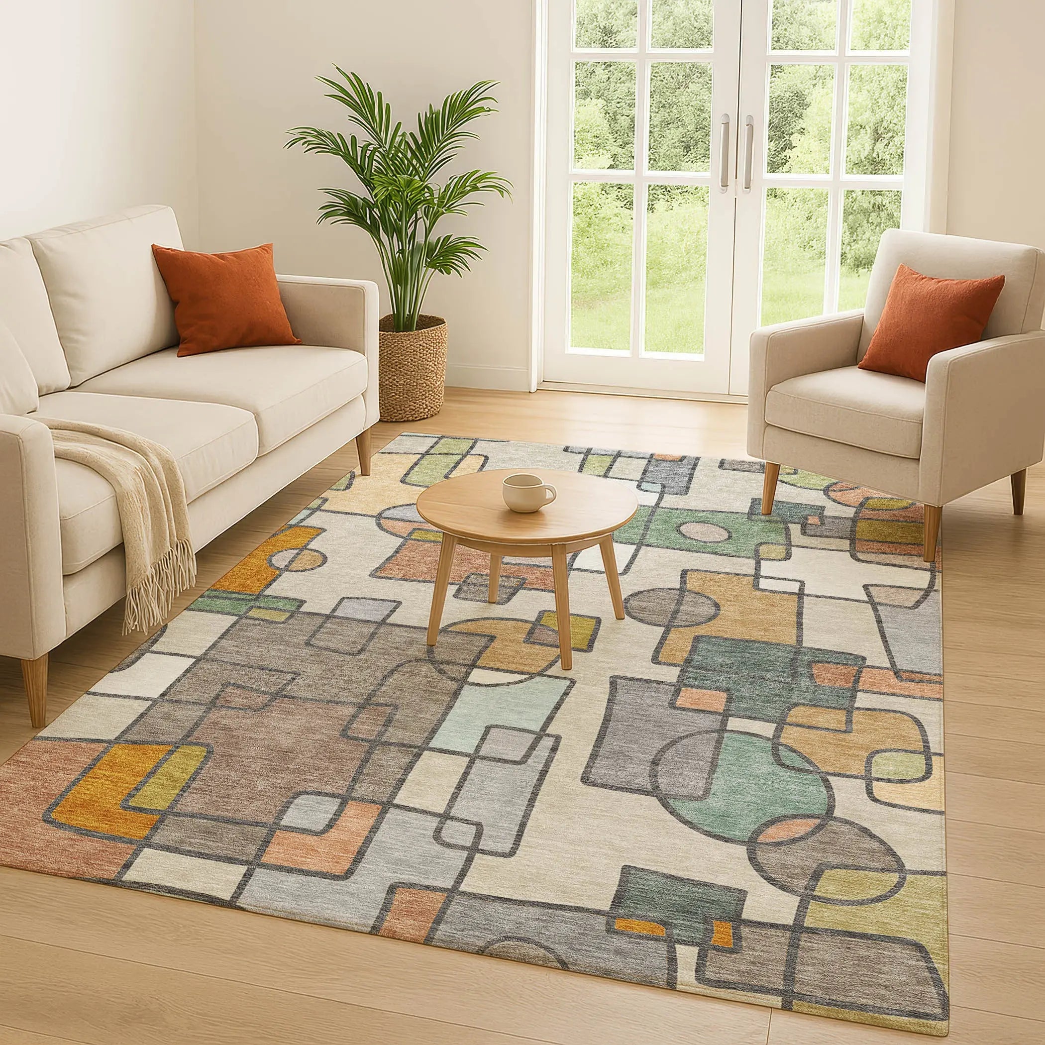 8' X 10' Beige And Copper Geometric Washable Indoor Outdoor Area Rug Homeroots Outdoor
