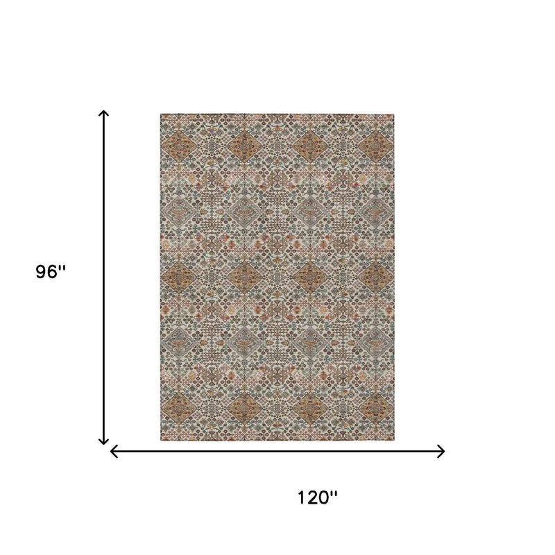 8' X 10' Beige And Copper Geometric Washable Indoor Outdoor Area Rug Homeroots Outdoor