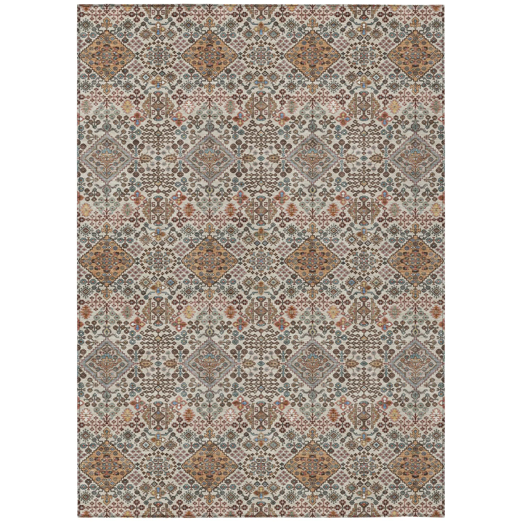 8' X 10' Beige And Copper Geometric Washable Indoor Outdoor Area Rug Homeroots Outdoor