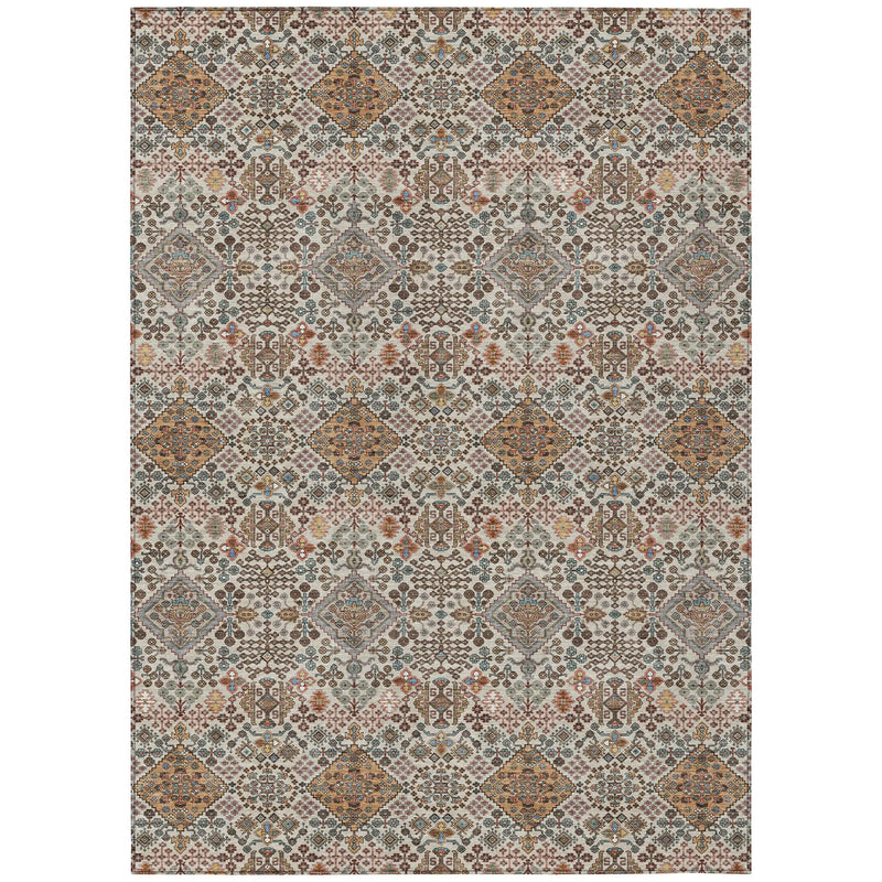 8' X 10' Beige And Copper Geometric Washable Indoor Outdoor Area Rug Homeroots Outdoor