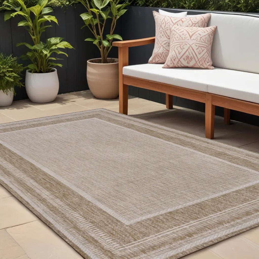 8' X 10' Beige And Cream Indoor Outdoor Area Rug Homeroots Outdoor