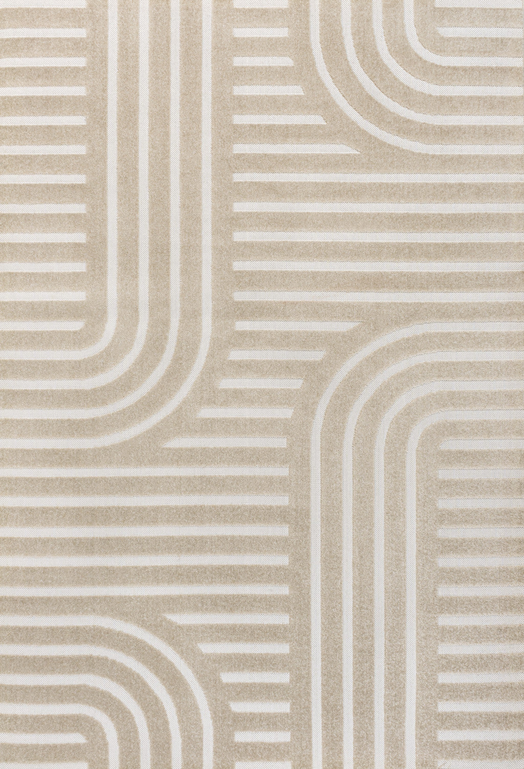 8' X 10' Beige And Cream Striped Indoor Outdoor Area Rug - GreatEagleInc