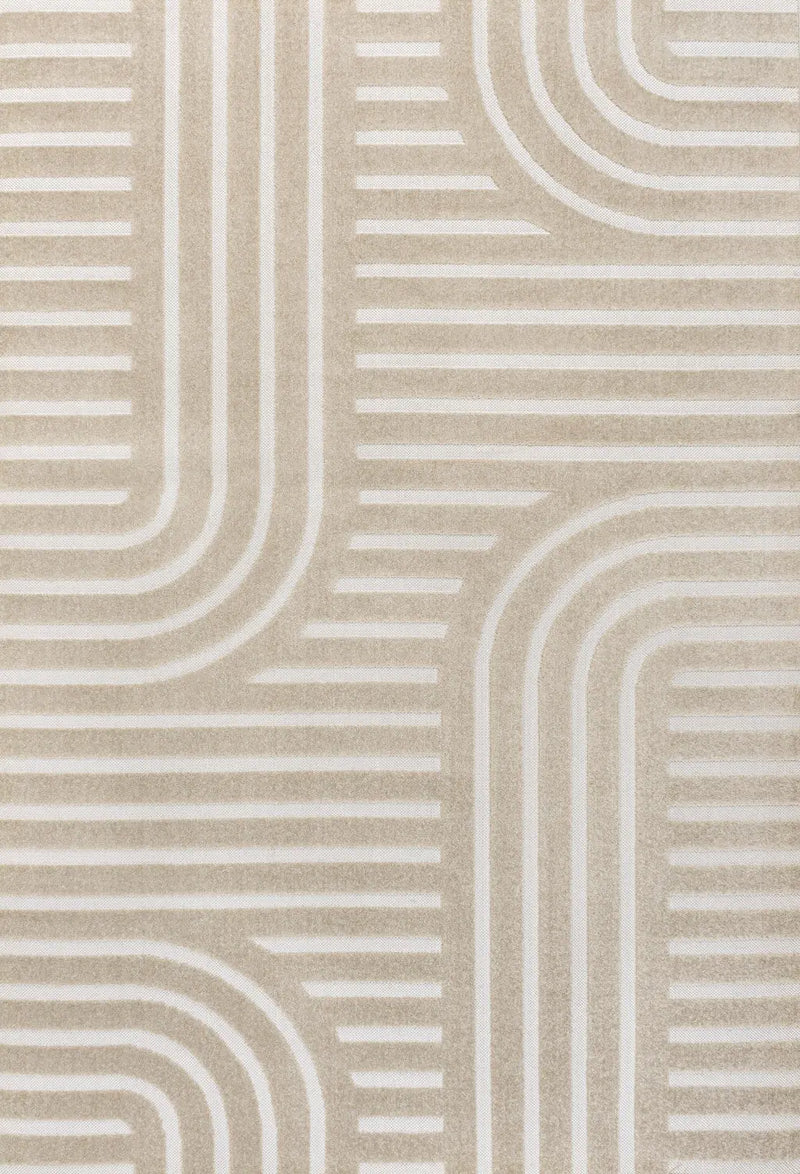 8' X 10' Beige And Cream Striped Indoor Outdoor Area Rug - GreatEagleInc