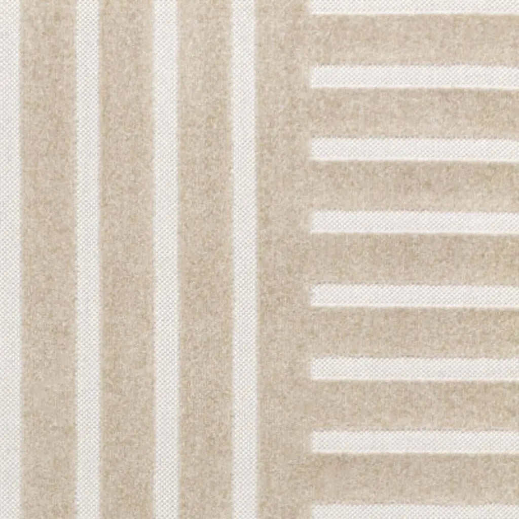 8' X 10' Beige And Cream Striped Indoor Outdoor Area Rug - GreatEagleInc