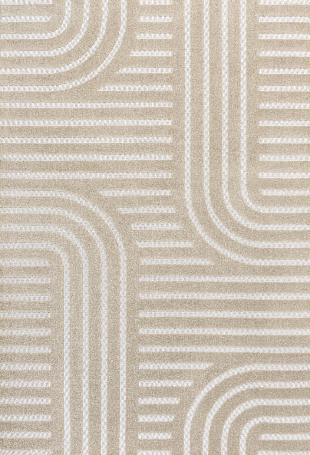 8' X 10' Beige And Cream Striped Indoor Outdoor Area Rug - GreatEagleInc