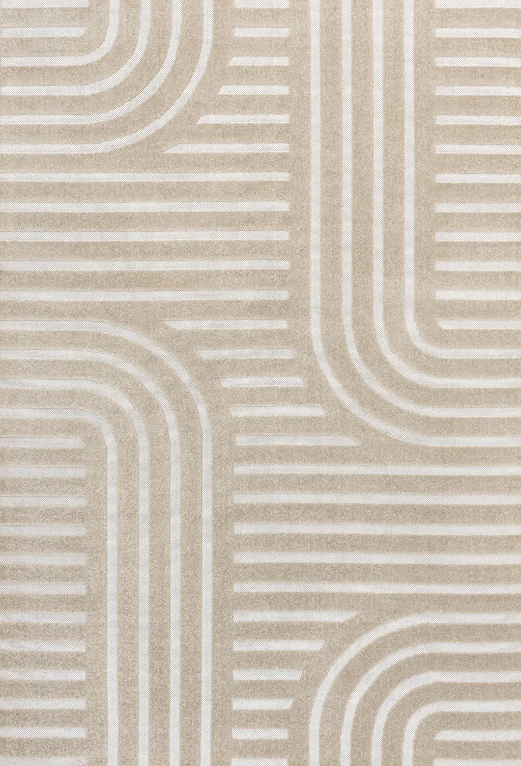 8' X 10' Beige And Cream Striped Indoor Outdoor Area Rug - GreatEagleInc